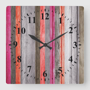 Horloge Carrée Couleurs vintage aspect bois #2
