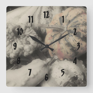 Horloge Carrée Country Gourds in Black White Nature