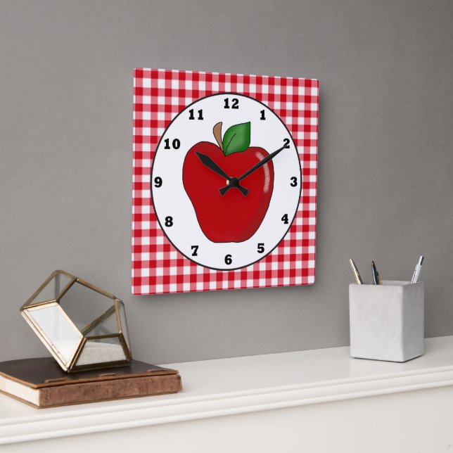 Horloge Carrée Country red apple fruit wall clock (Bureau)