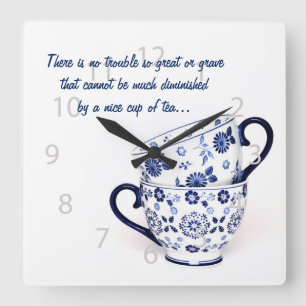 Horloge Carrée Coupe de thé classique Blue Elegant