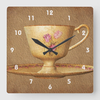Horloge Carrée Coupe vintage Florale De Thé Et Soucoupe