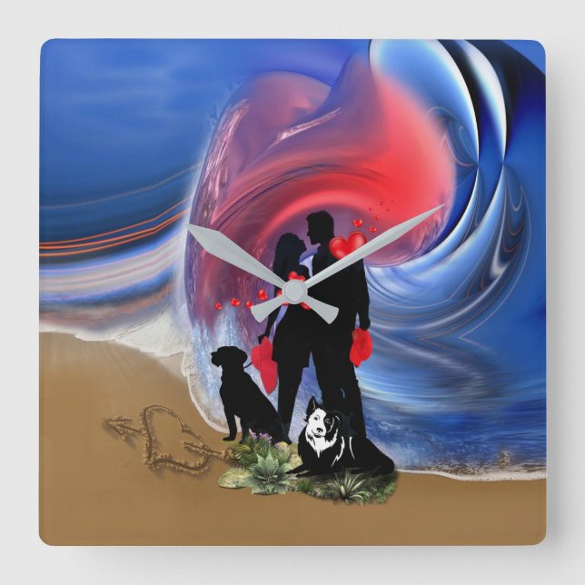Horloge Carrée Couple de lune de miel à la Saint-Valentin (Recto)