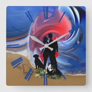 Horloge Carrée Couple de Saint Valentin