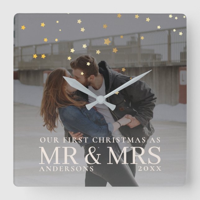 Horloge Carrée Couple sombre avec des étoiles pour Noël (Recto)