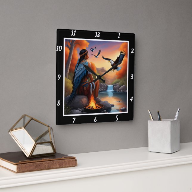 Horloge Carrée Courants autochtones : Gleam de la rivière Dive Ea (Bureau)