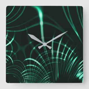 Horloge Carrée Courbes pointues en mélange vert jungle et néo men