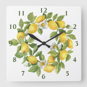 Horloge Carrée Couronne de citrons vert jaune