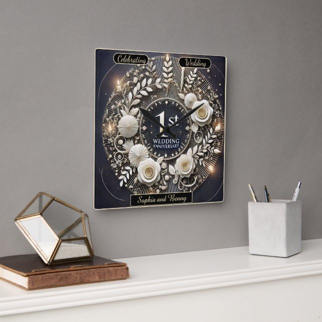 Horloge Carrée Couronne de papier d'amour durable (Bureau)
