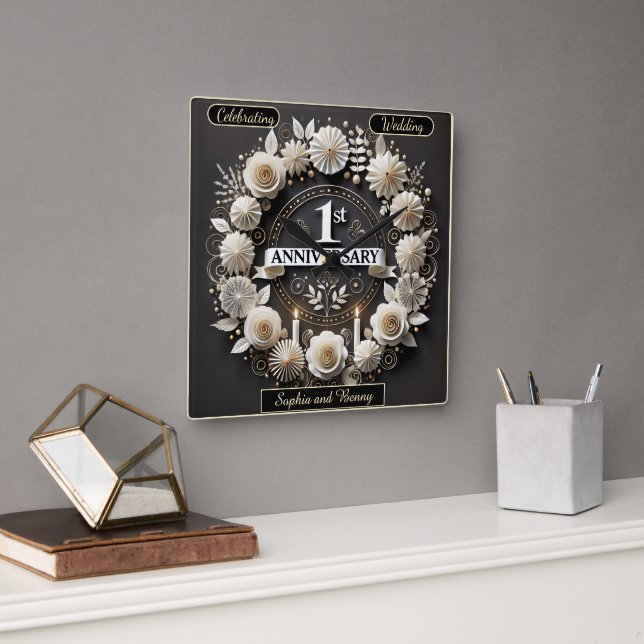 Horloge Carrée Couronne de papier intemporelle pour anniversaire  (Bureau)