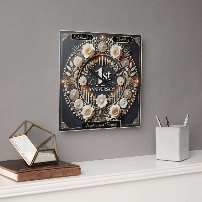 Horloge Carrée Couronne exquise pour l'amour de la première année (Bureau)