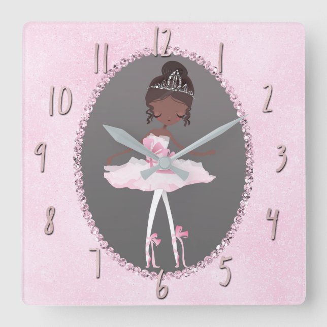 Horloge Carrée Couture rose et gris Ethnic Ballerina Girls Chambr (Recto)
