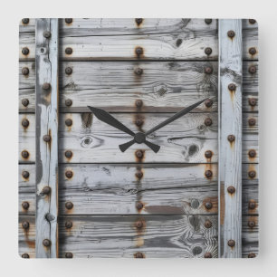 Horloge Carrée Couvercle patinée du mur en bois