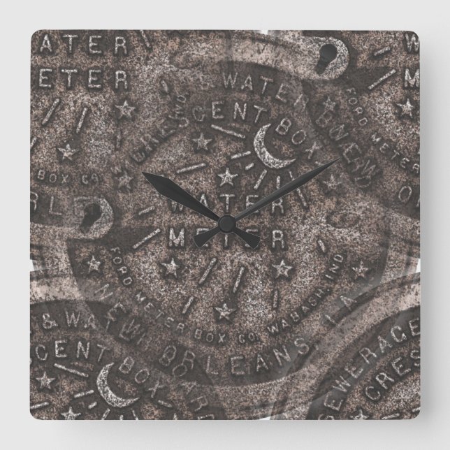 Horloge Carrée Couvercles de compteurs d'eau, Nouvelle-Orléans (Recto)