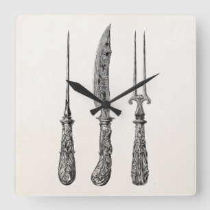 Horloge Carrée Couverts vintages de cuisine de sélection de