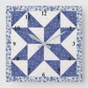 Horloge Carrée Couverture fausse en calicot bleu et blanc