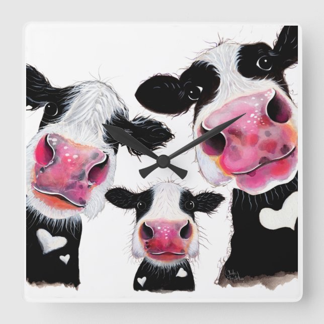 Horloge Carrée CoW PRiNT, Poster de animal ' THe NoSeY CoWS ' (Recto)