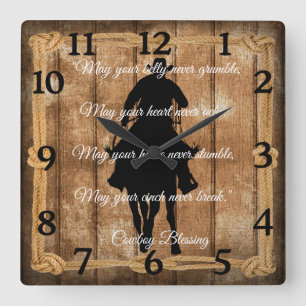 Horloge Carrée Cowboy Blessing Cowboy Horse Silhouette