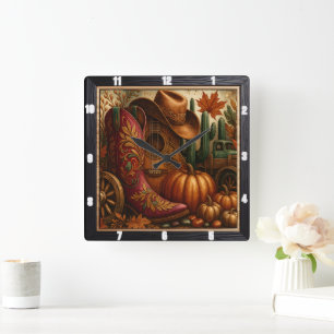 Horloge Carrée Cowboy Boot Automne Ouest