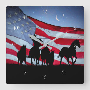 Horloge Carrée Cowboy Country Western Wild Hors