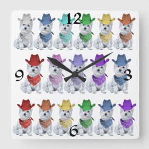 Horloge Carrée Cowboys Westie Alignés