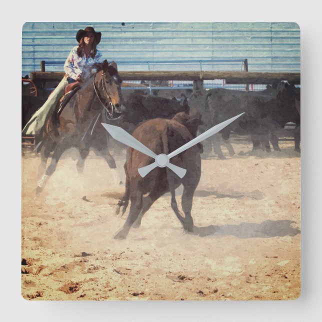 Horloge Carrée Cowgirl Corral séparant le bétail Western (Recto)