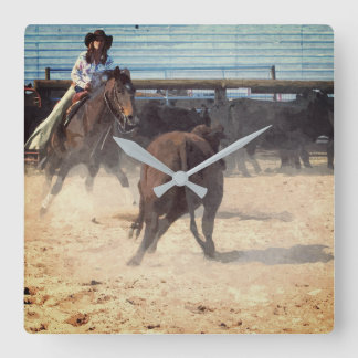 Horloge Carrée Cowgirl Corral Séparation du Bétail Western 