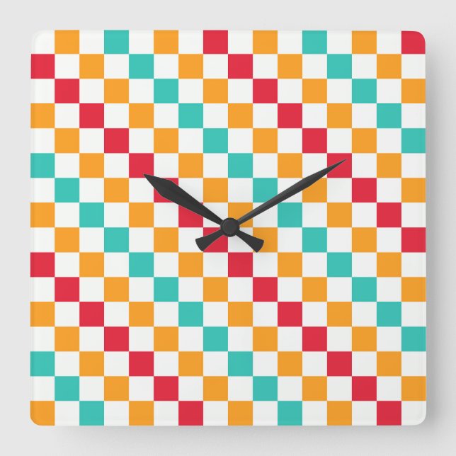 Horloge Carrée Cozy classroom diagonal checkerboard pattern (Recto)