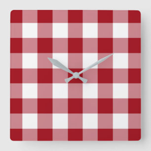Horloge Carrée Cranberry rouge et blanc En vichy Motif vérifié