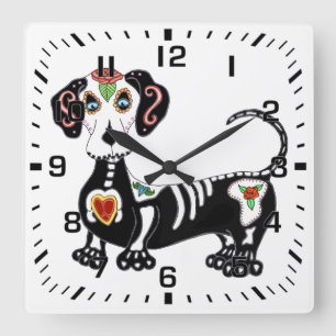 Horloge Carrée Crâne à sucre Dachshund