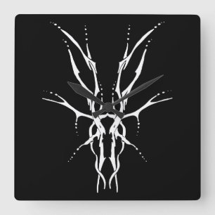 Horloge Carrée Crâne de cerf tribal noir et blanc pour la chasse
