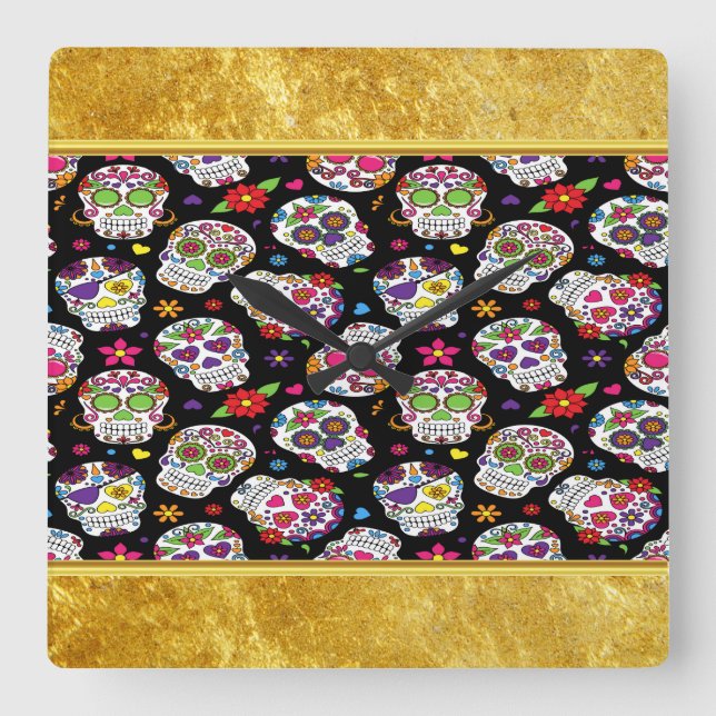 Horloge Carrée Crâne de sucre Effrayant et effrayant bouillonneme (Recto)