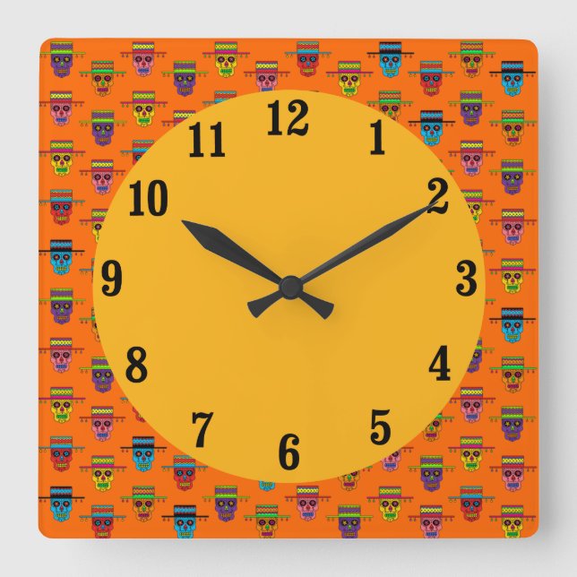 Horloge Carrée Crâne de sucre gaucho (Recto)