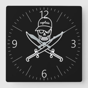 Horloge Carrée Crâne et épées