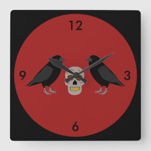 Horloge Carrée Crâne gothique et ravens du gardien Halloween