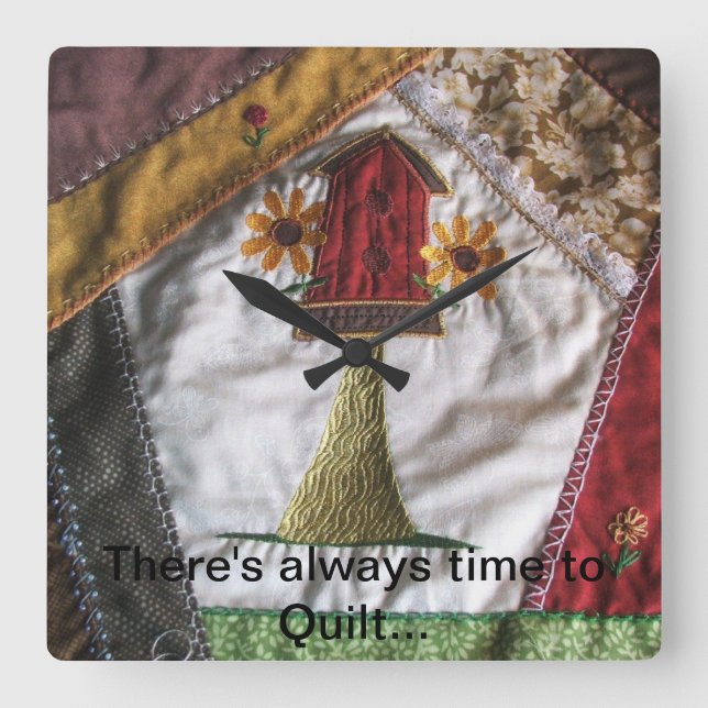 Horloge Carrée Crazy Quilt Birdhouse (Recto)