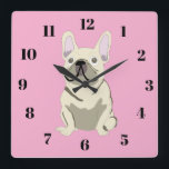 Horloge Carrée Cream French Bulldog<br><div class="desc">Cream French Bulldog ,  pink</div>