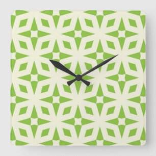 Horloge Carrée Cream green geometric tile pattern mosaic 70 s