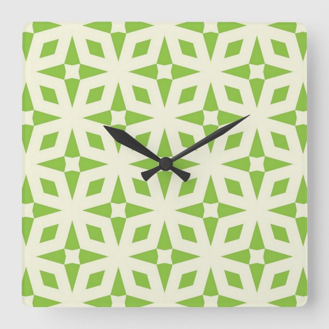 Horloge Carrée Cream green geometric tile pattern mosaic 70 s (Recto)