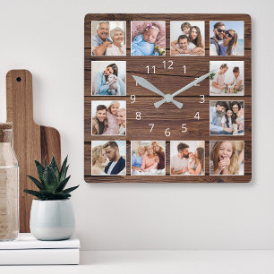 Horloge Carrée Create Your Custom Photo Collage Rustic Farmhouse