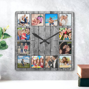 Horloge Carrée Create Your Custom Photo Collage Rustic Farmhouse
