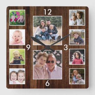 Horloge Carrée Create Your Own 10 Photo Collage Pallet Wood