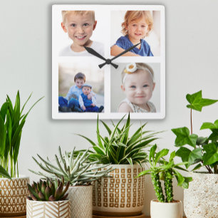 Horloge Carrée Create Your Own 4 Family Photo Collage Children