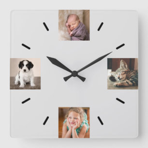 Horloge Carrée Create Your Own 4 Photo Modern Gray