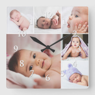 Horloge Carrée Create Your Own 6 Photo Collage Frame