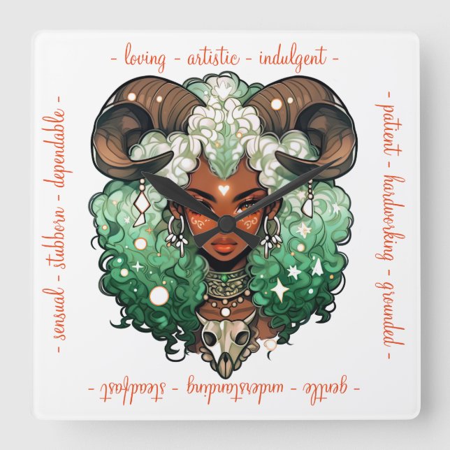 Horloge Carrée Create Your Own Arrican American Woman Taurus (Recto)