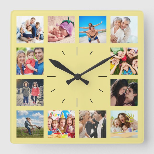 Horloge Carrée Create Your Own Custom 12 Photo Collage (Recto)