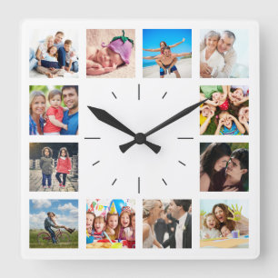 Horloge Carrée Create Your Own Custom 12 Photo Collage