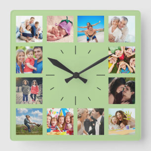 Horloge Carrée Create Your Own Custom 12 Photo Collage