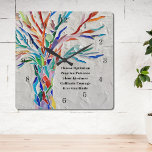 Horloge Carrée Create Your Own Inspirational/Quota motivationnel<br><div class="desc">Cette serrure murale décorative est ornée d'un arbre en mosaïque aux couleurs de l'arc-en-ciel et d'une citation inspirante. Le texte est personnalisable pour que vous puissiez remplacer le devis. Utilisez l'outil de conception pour modifier la taille, le style ou la couleur du texte. Vous ne trouverez pas cette image exacte...</div>