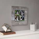 Horloge Carrée Create your own rustic wood family photo collage<br><div class="desc">Photo de famille personnalisée collage sur bois rustique grange,  horloge murale. Ajoutez vos propres photos personnelles pour personnaliser l'horloge. N'avez pas à ajouter uniquement des photos carrés d'autres tailles seront également en place. Si vous avez besoin d'aide,  veuillez me contacter.</div>